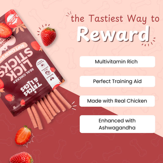Lick Sticks Strawberry Soft & Chewy Dog Treats 70g